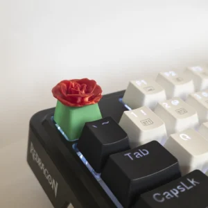 Keycap 3d - czerwona róża na zielonym spodzie4