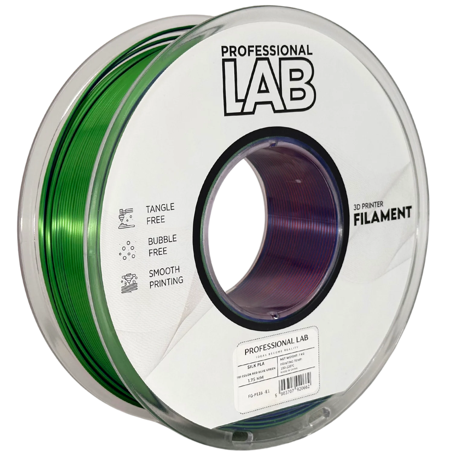 Filament Silk PLA Tri Color red blue green Smart Print 1 kg 1,75 mm