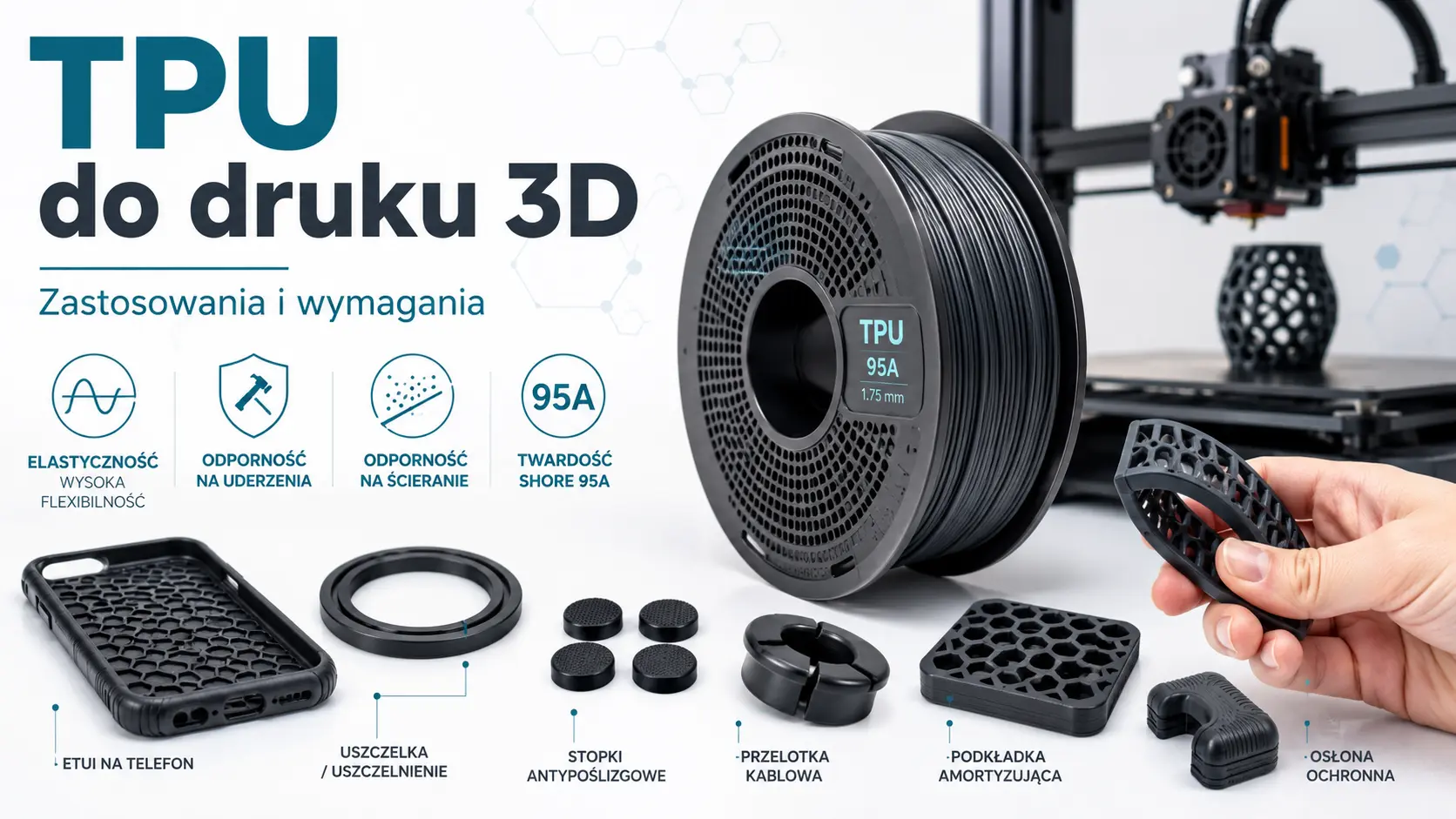 Filament TPU 95A oraz elastyczne elementy wydrukowane na drukarce 3D