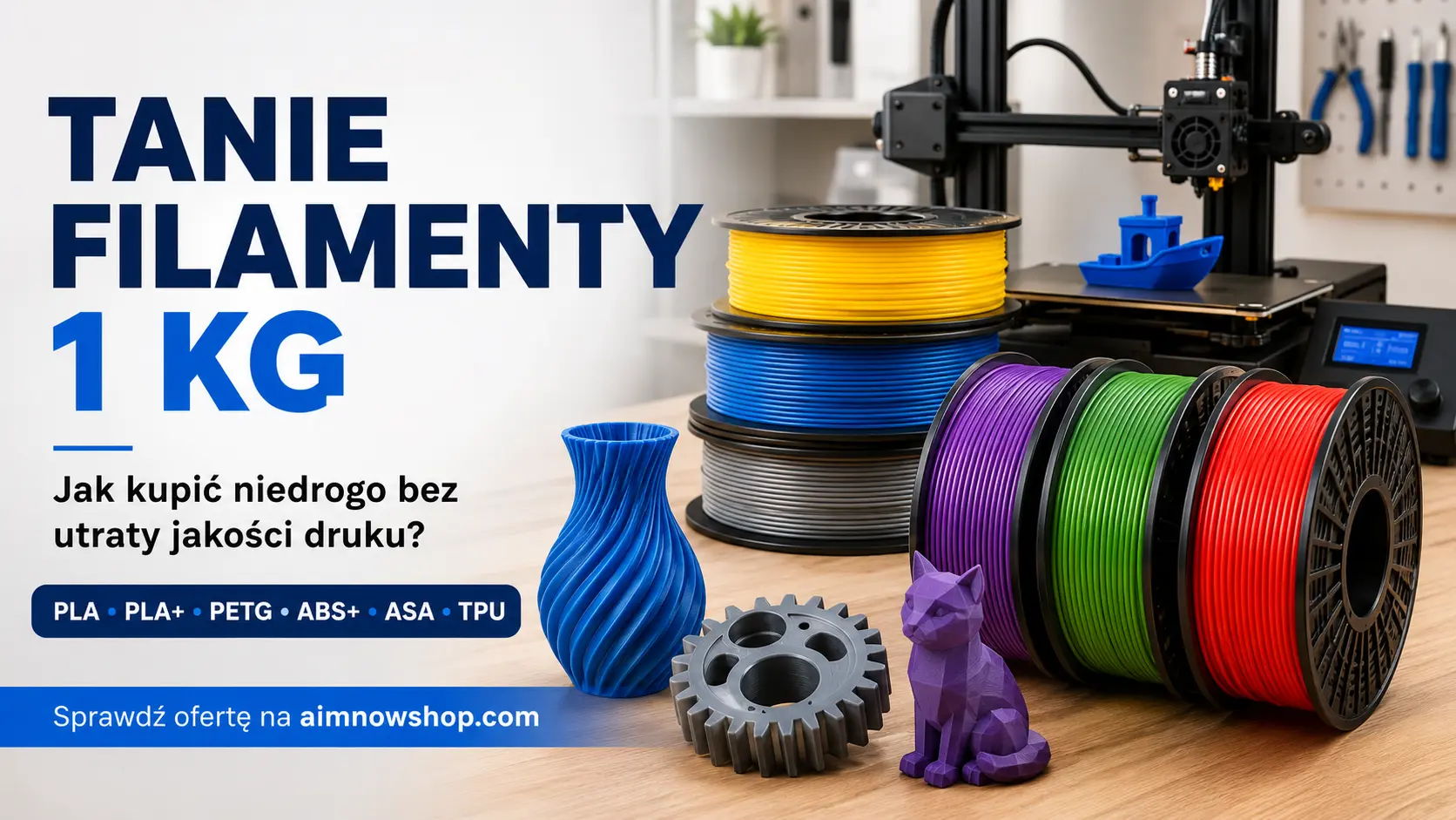 Tanie filamenty 1 kg do druku 3D - PLA, PETG, ABS+, ASA i TPU