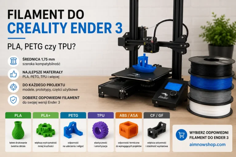 Drukarka 3D Creality Ender 3 ze szpulami filamentu PLA, PETG i TPU – poradnik wyboru materiału